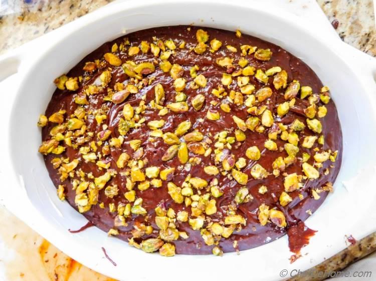 Ready to bake Chocolate Pudding Cake Topped with Salted Pistachios | chefdehome.com