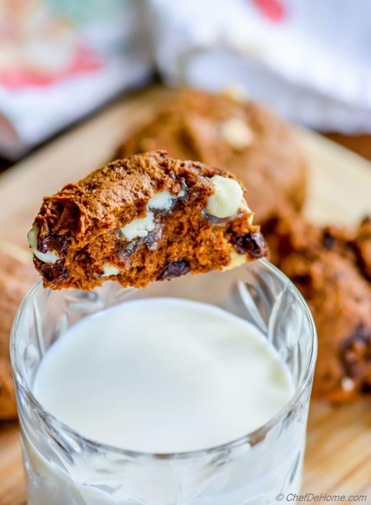 Glass of Milk and Soft Double Chocolate Pumpkin Cookies | chefdehome.com