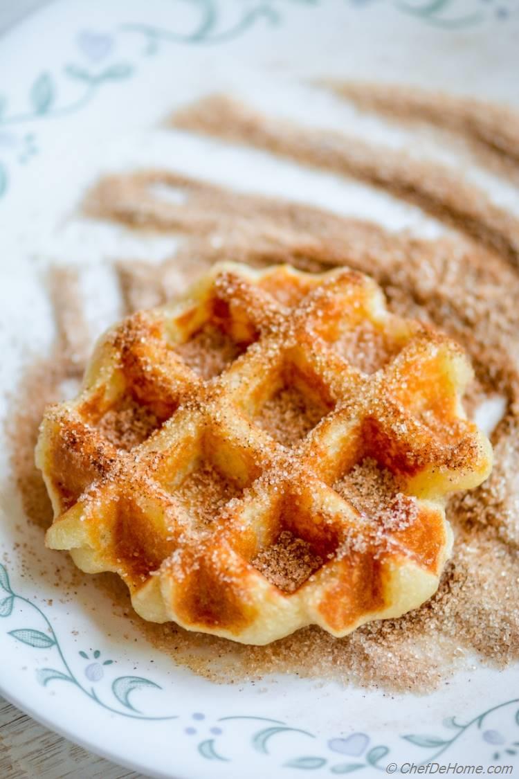 Crispy Churro Dough Waffles Coated in Cinnamon Sugar | chefdehome.com