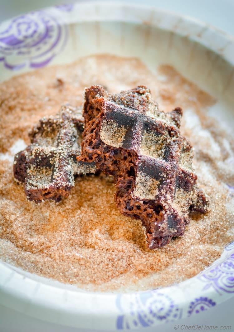 Egg Free Cinnamon Sugar Chocolate Waffles with Whipped Strawberries Cream for Breakfast | chefdehome.com