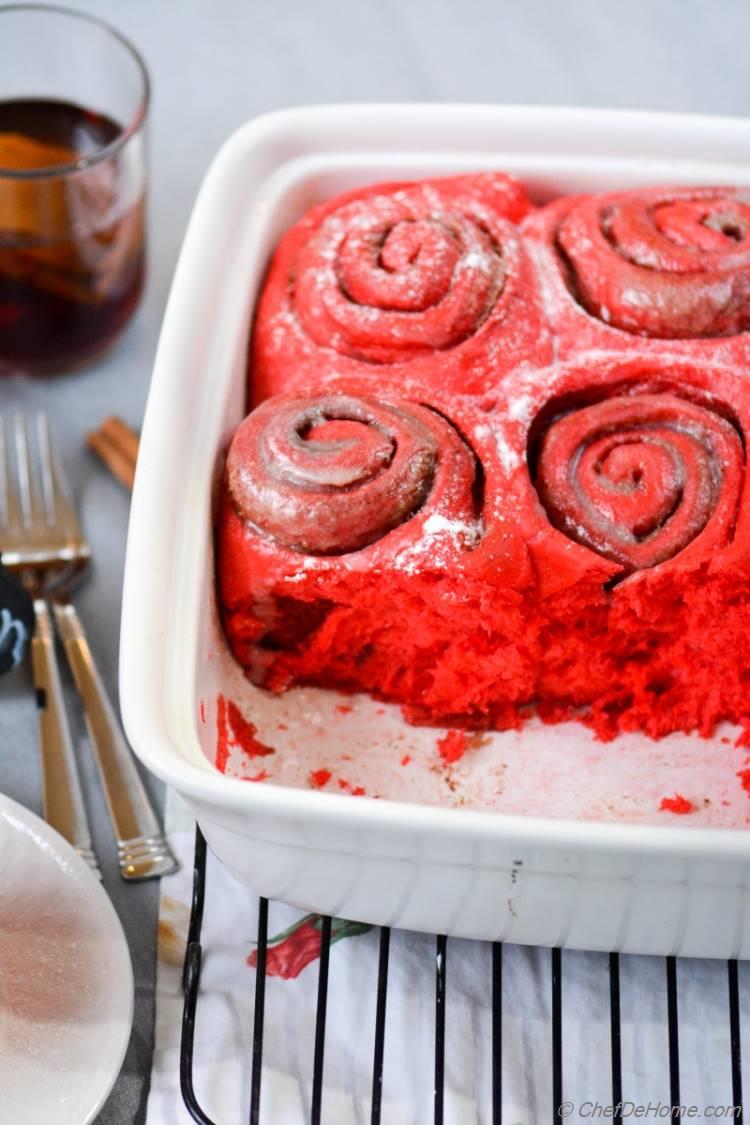 Fresh Baked Festive and Homey - Red Velvet Cinnamon Rolls