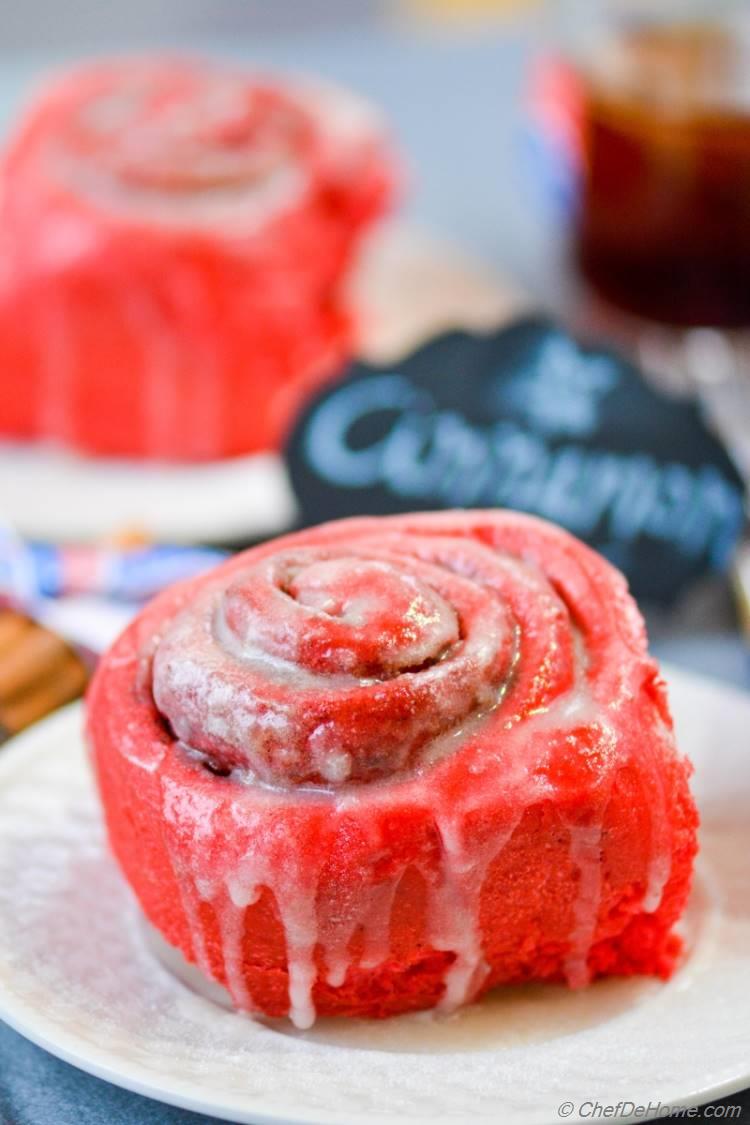 Glazed Ooey Gooey Red Velvet Cinnamon Rolls for Christmas Breakfast