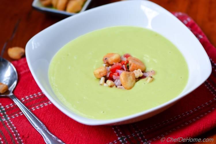 Vegan, Gluten Free, and packed with flavor! Chilled Avocado and Roasted Corn Soup