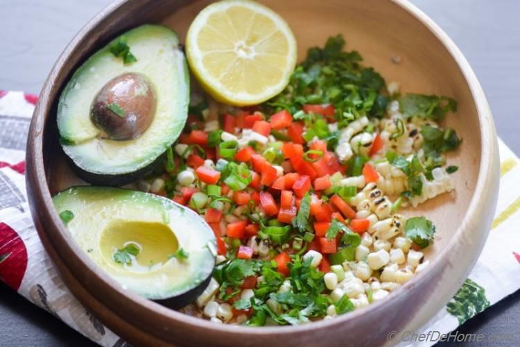 Roasted Corn Avocado Guacamole CPK inspired Easy Mexican Dip | chefdehome.com