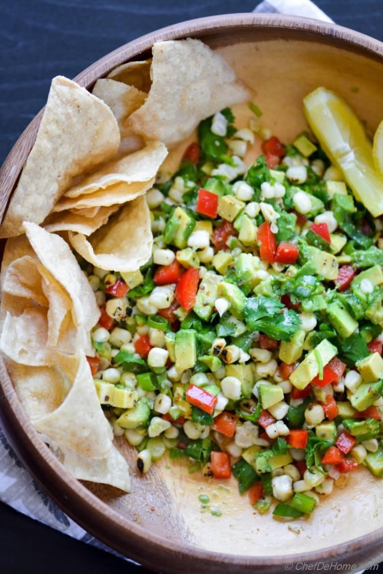 Vegan Gluten Free Roasted Corn Avocado Guacamole | chefdehome.com