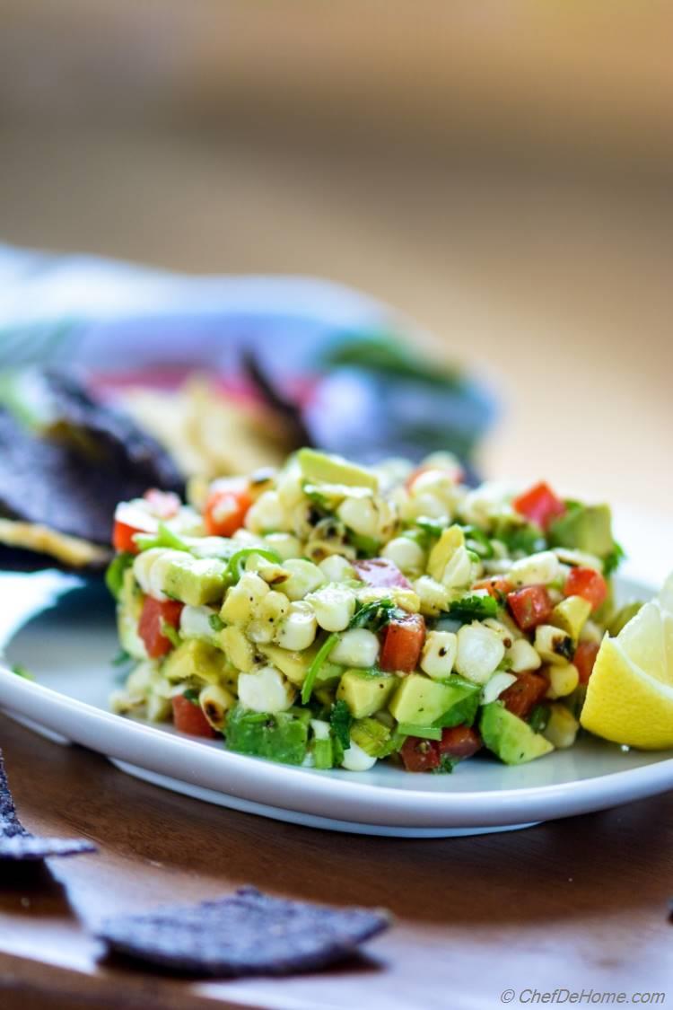 Vegan Gluten Free Roasted Corn Avocado Guacamole | chefdehome.com