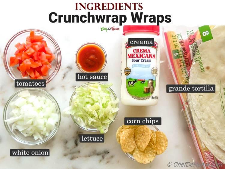 Ingredients for Crunchwrap Wraps
