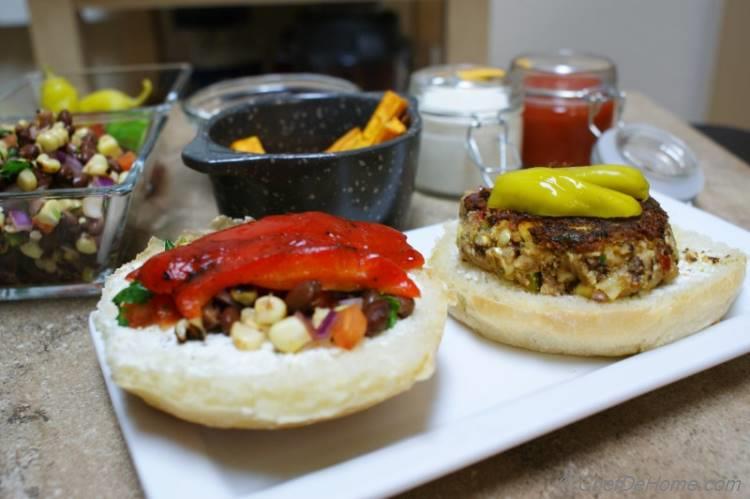 The Counter Style, custom built Tofu, Rice and Beans Burger