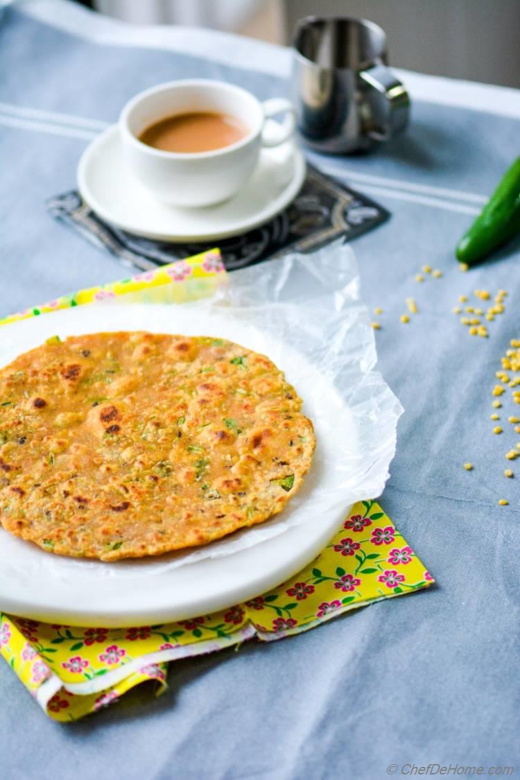 Vegan Breakfast Flat Bread made with Leftover Lentils Curry