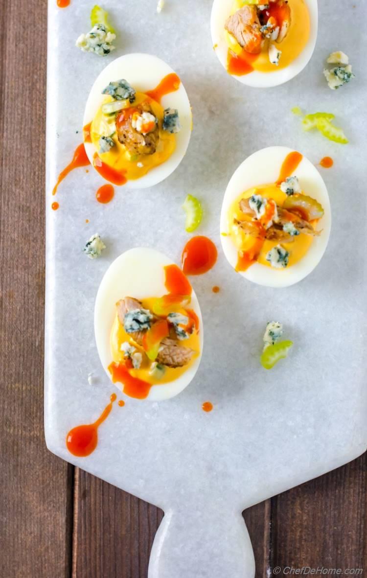 Spicy Buffalo Chicken Deviled Eggs