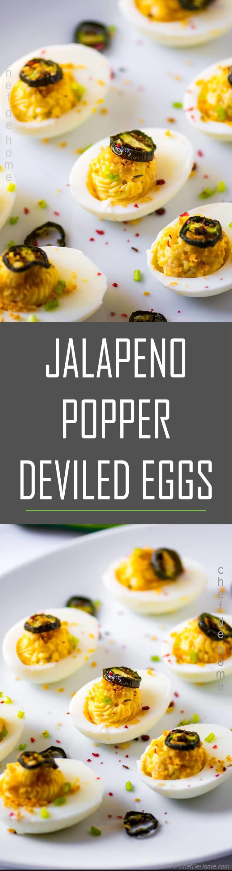 Deviled eggs with roasted jalapeno and cream cheese for jalapeno popper deviled eggs | chefdehome.com