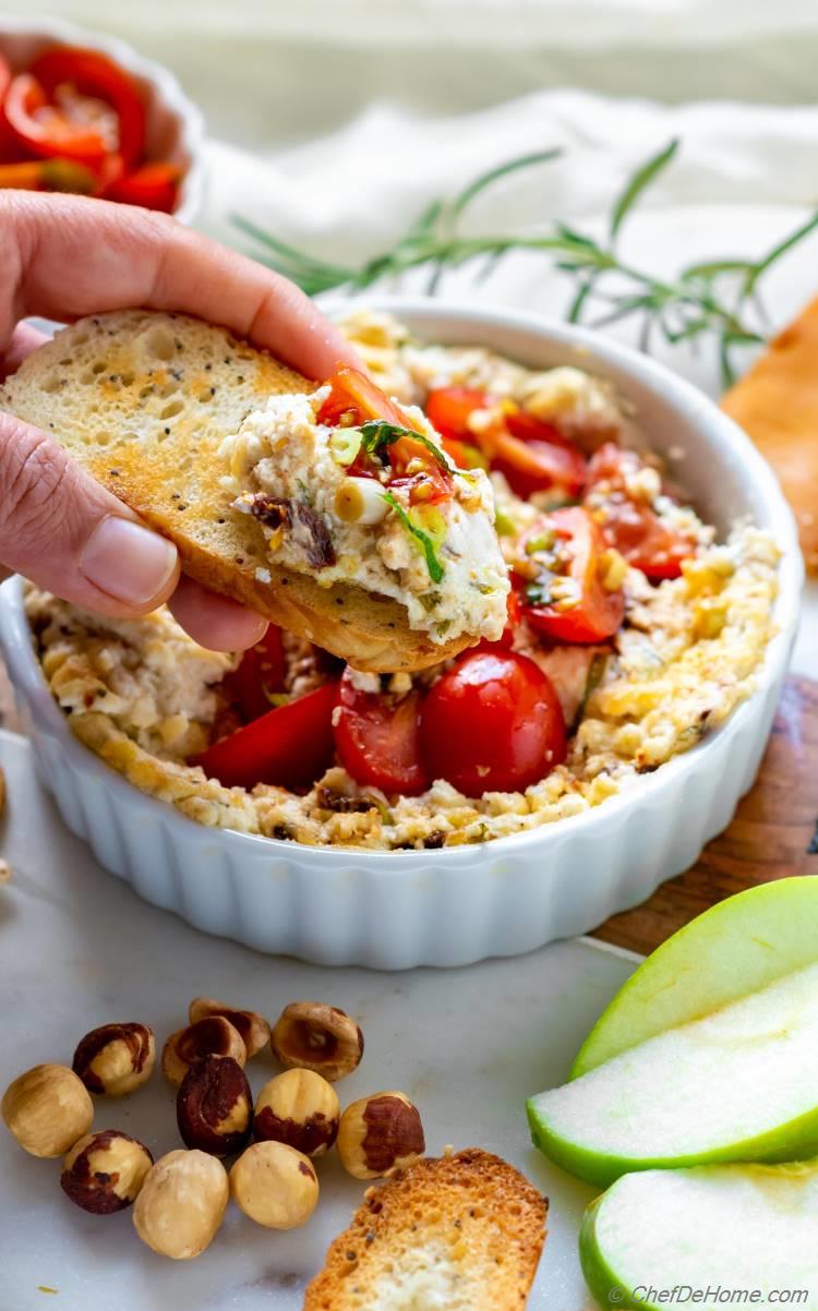 Baked Goat Cheese Dip with Bagel Chips