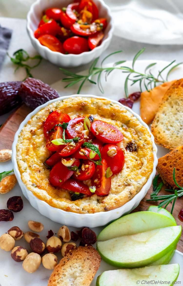 Baked Goat Cheese Dip with Tomato Basil Topping