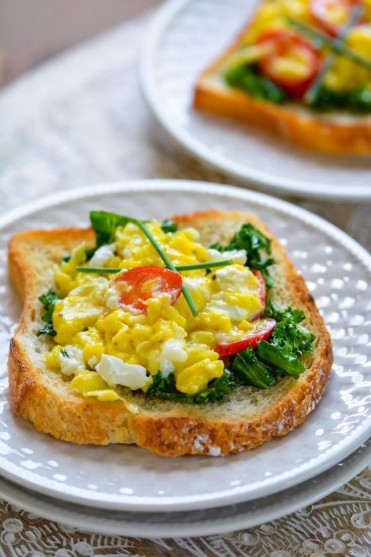 Add some cheese and kale to your breakfast scrambled eggs delicious and hearty morning | chefdehome.com