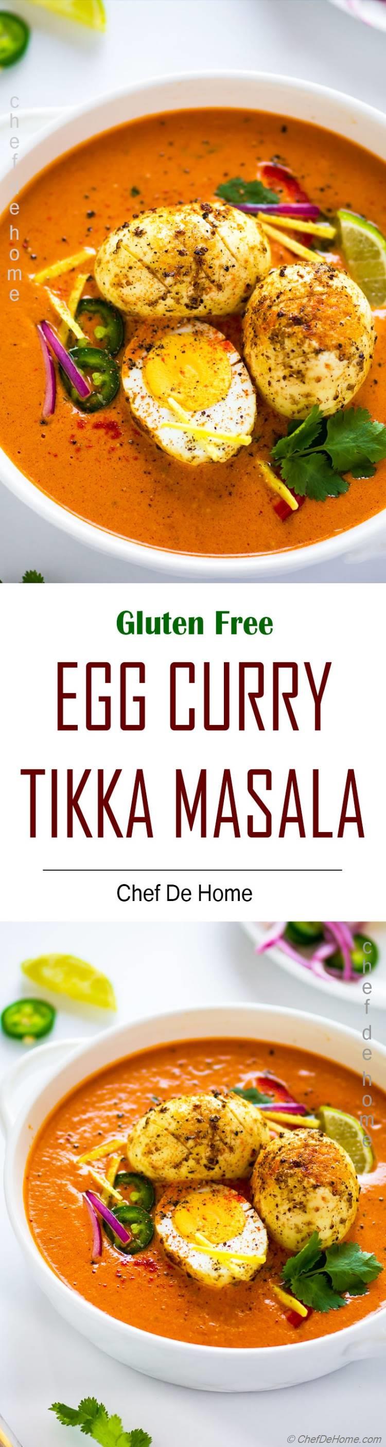 Creamy tikka msala sauce and curried eggs for egg masala dinner with rice and chapathi