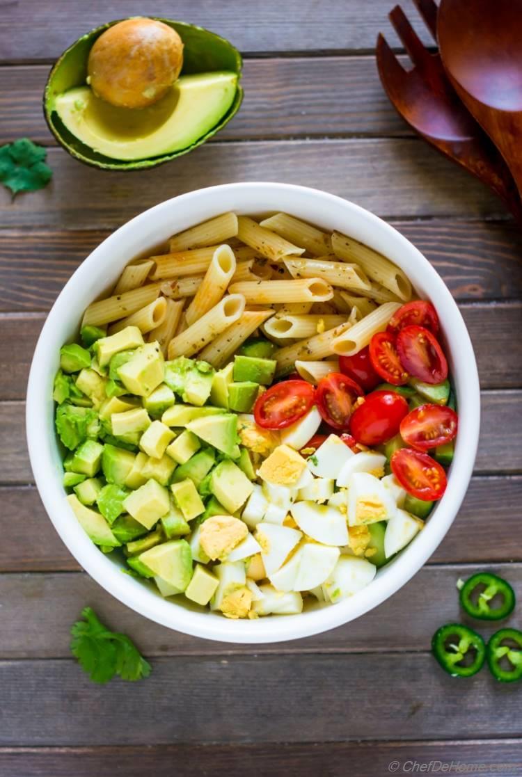 Ingredients for Deviled Egg Pasta Salad 