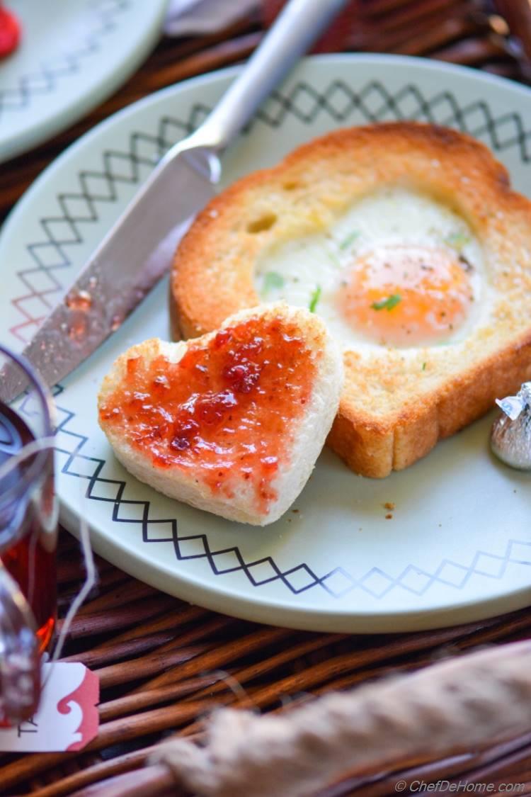 Egg Heart Toasts for Breakfast on Valentines Day