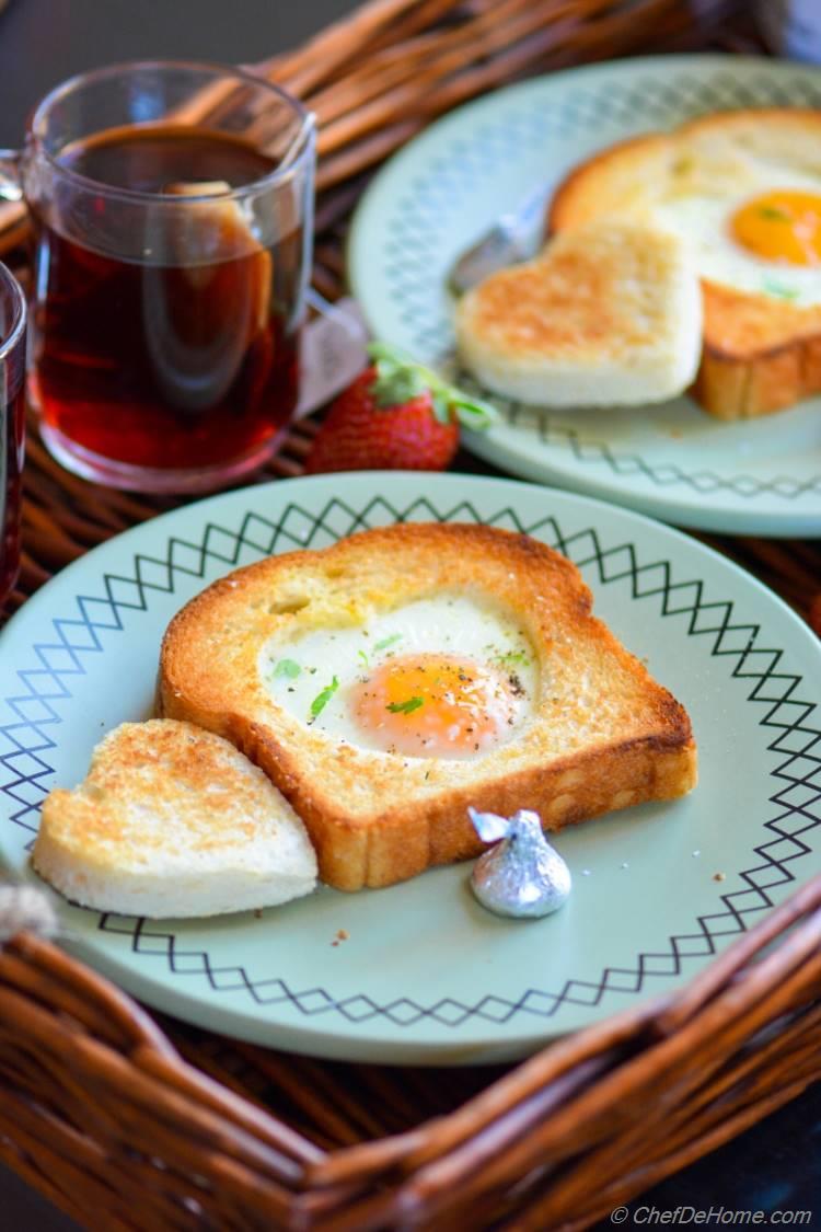 Sunny Side up Egg-Heart Toasts For Valentine's Day Breakfast