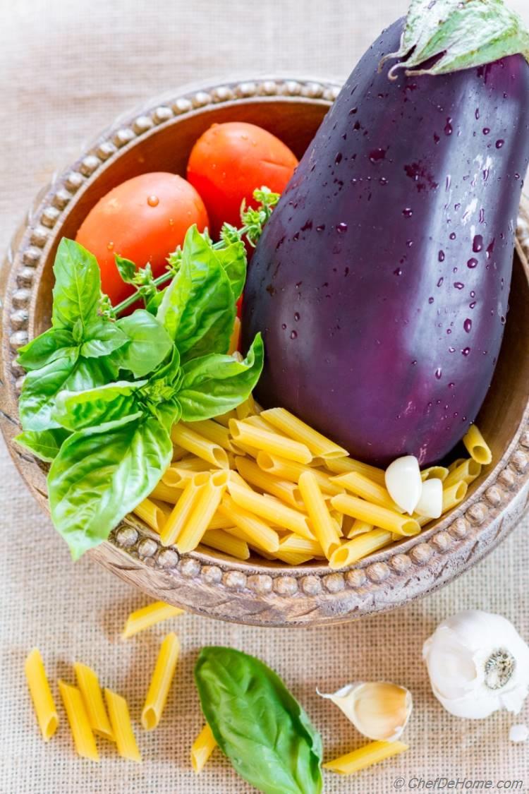 Roasted Eggplant and Tomato Pasta Ingredients | chefdehome.com