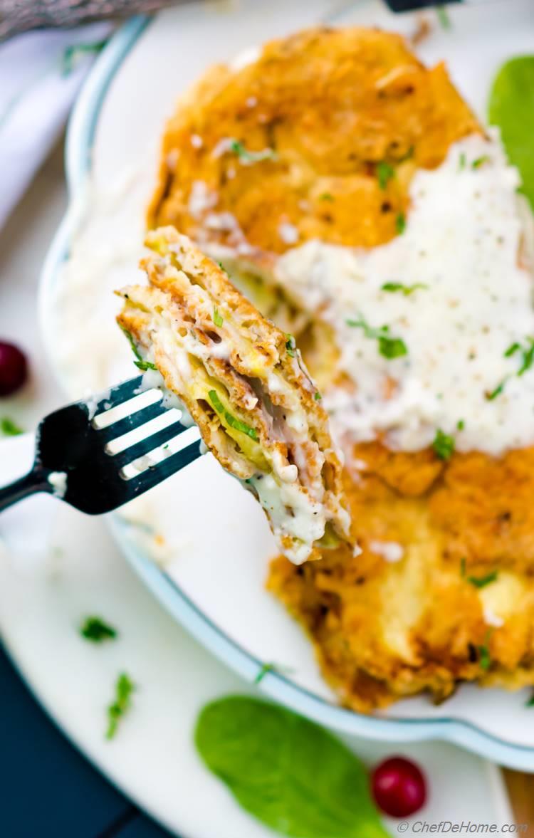 Crispy Fried Eggplant with Gravy and Mashed Cauliflower