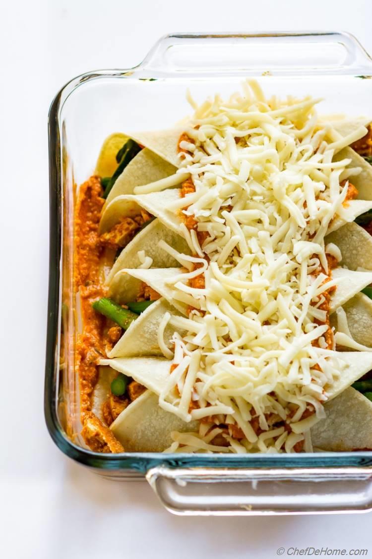 Vegetarian Enchiladas Assembled in Casserole 