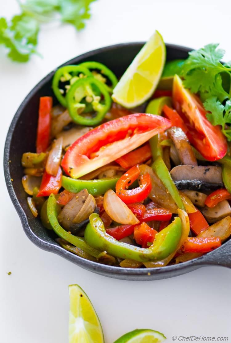 Vegetarian Fajitas Recipe with Mushroom and Bell Peppers