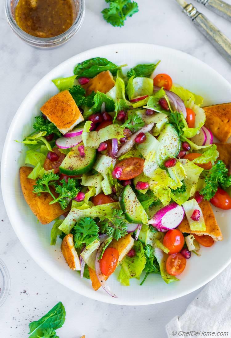 Crunchy Fattoush Salad with delicious Sumac Dressing