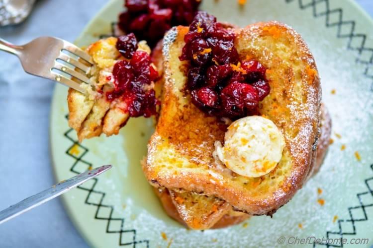 Moist and Rich Eggnog French Toast for Sunday Brunch with sweet and salty Orange Butter | chefdehome.com