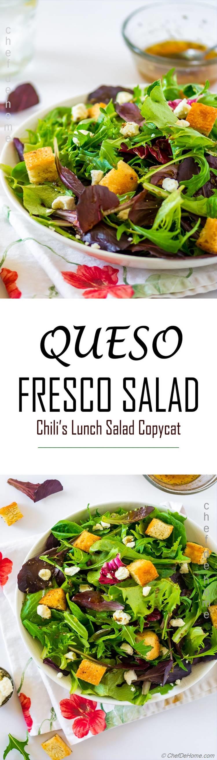 chilis fresco salad of spring greens, queso, and lemon honey dressing | chefdehome.com