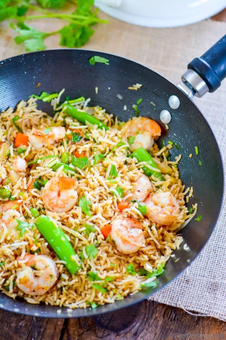 Easy flavorful Shrimp Fried Rice ready in 15 minutes | chefdehome.com