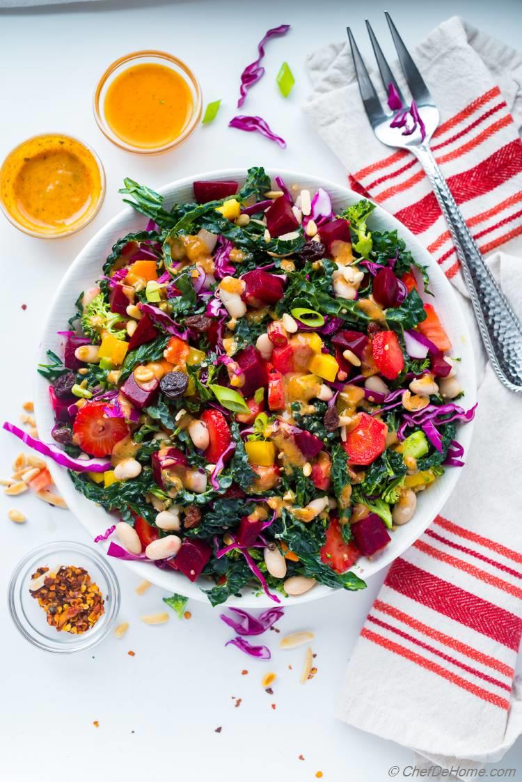 Almond Dressing on Rainbow Salad