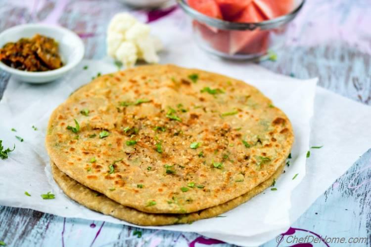 Vegan Healthy Stuffed Indian Cauliflower Flat Bread | Paratha for Breakfast | chefdehome.com
