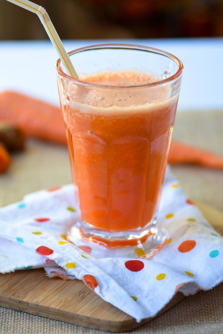 Breakfast with Vitamin C and A rich grapefruit and carrot smoothie