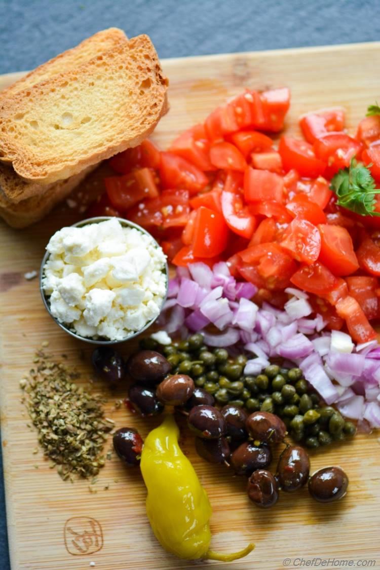 Ingredients for Greek Dakos Salad