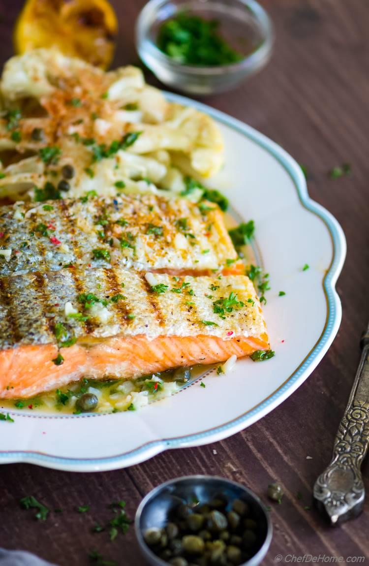 Perfect Grilled Salmon Fillet with Lemon Butter Capers