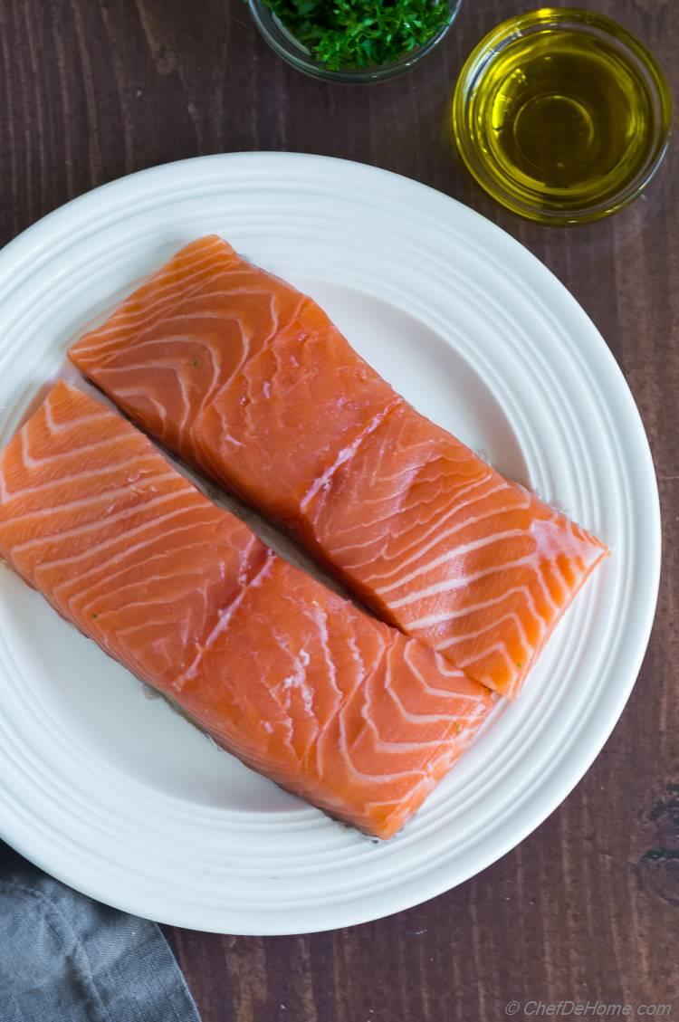 Raw Salmon Fillet on a Plate