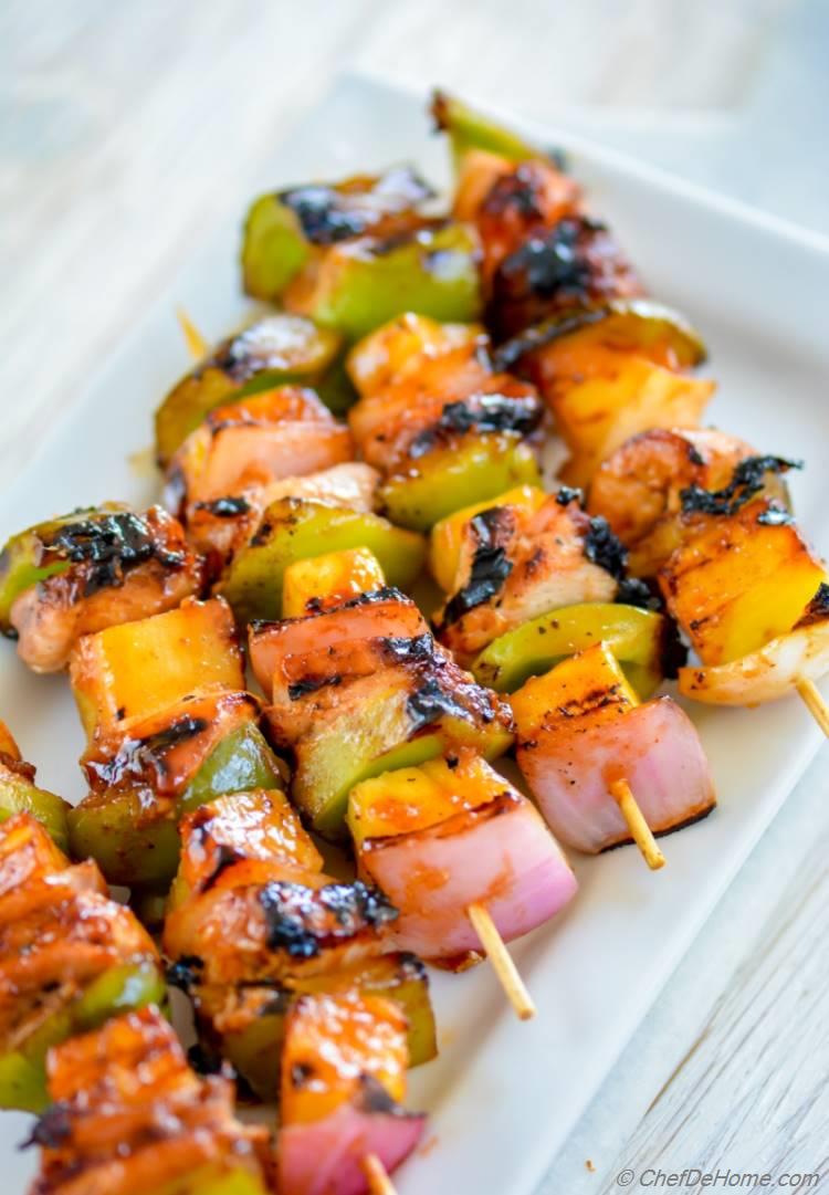 Sweet and Sour and little spicy Hawaiian Pineapple Chicken Skewers | chefdehome.com