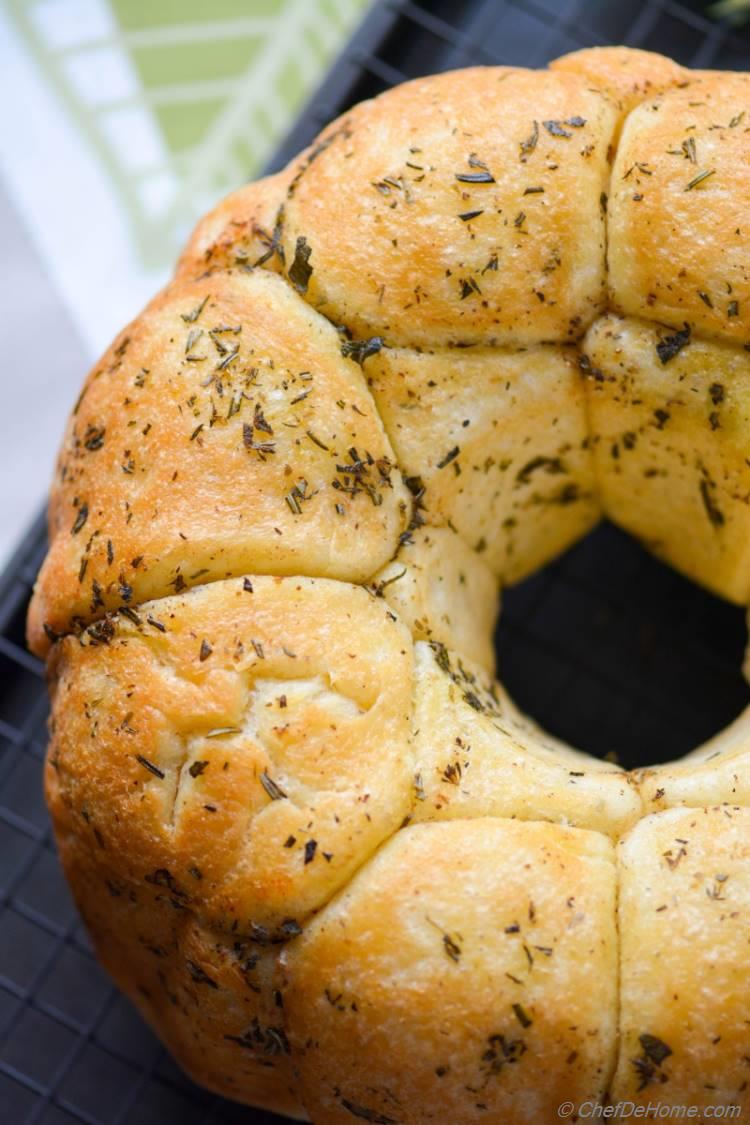 Lite, Fluffy, and Moist Inside Homemade Pull-Apart Herb Monkey Bread