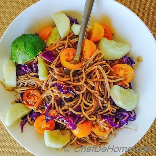 Gluten free, Buckwheat Soba Noodle Drunken Salad Bowl! Yummy and lite, loving every bite!