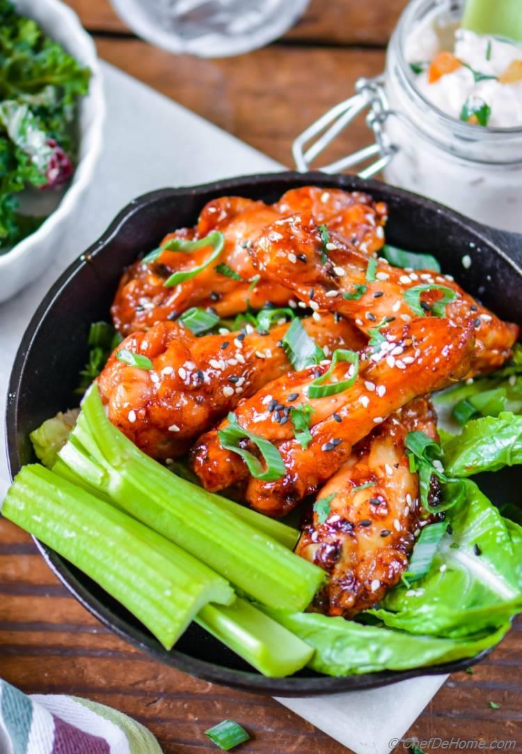 Crackling Crispy Baked Kimchi-Honey Caramelized Chicken Wings | chefdehome.com