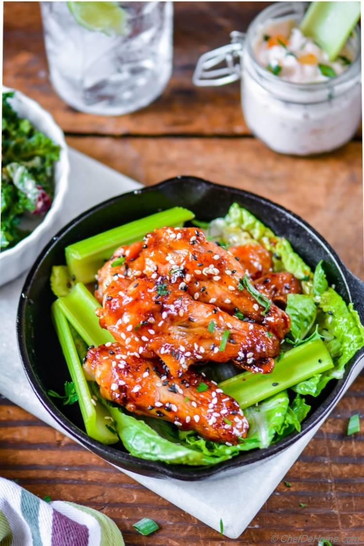 Crackling Crispy Baked Kimchi-Honey Caramelized Chicken Wings | chefdehome.com