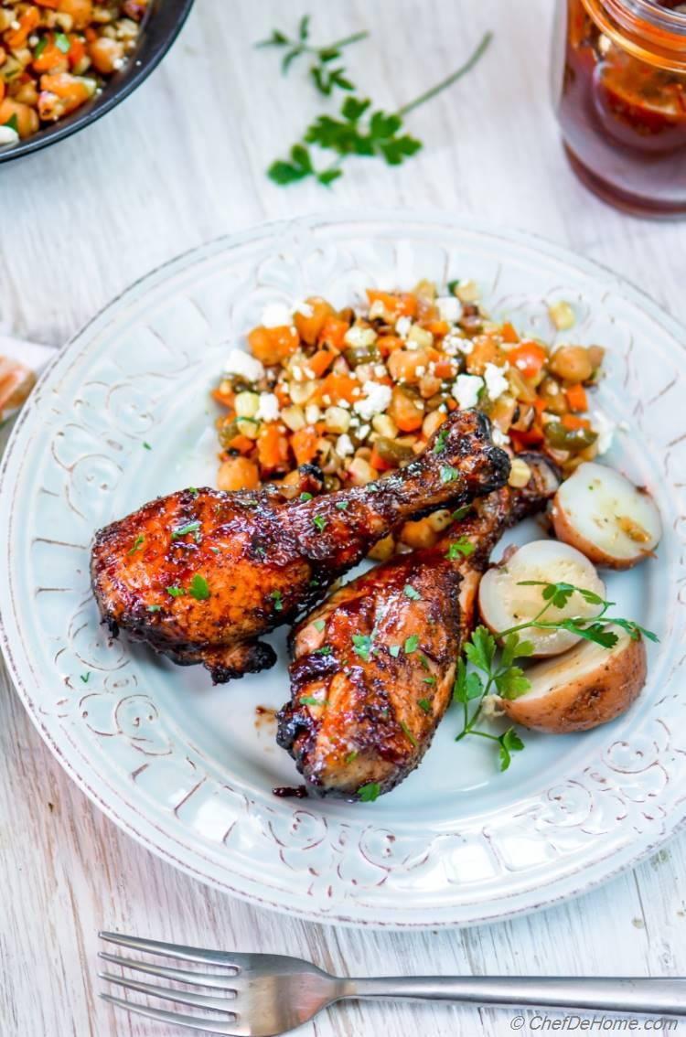 Honey-Chipotle BBQ Sauce Chicken with Corn Succotash | chefdehome.com