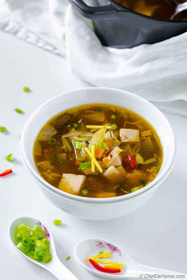 Delicious Ladle full of Vegetarian Hot and Sour Soup