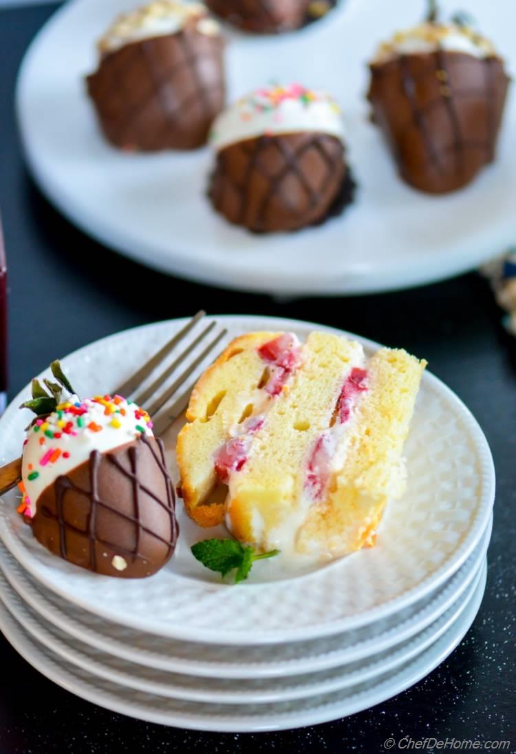 Easy Ice Cream Layer Cake with Chocolate Strawberries for 15 minutes Birthday Treat | chefdehome.com