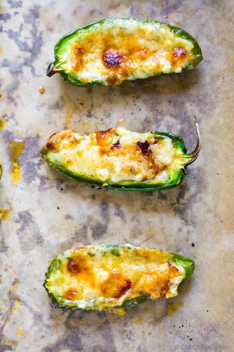 Gluten free baked Jalapeno Poppers stuffed with three kind of cheese