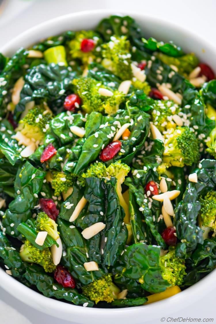 Superfood Broccoli and Kale Salad with Sesame Dressing 