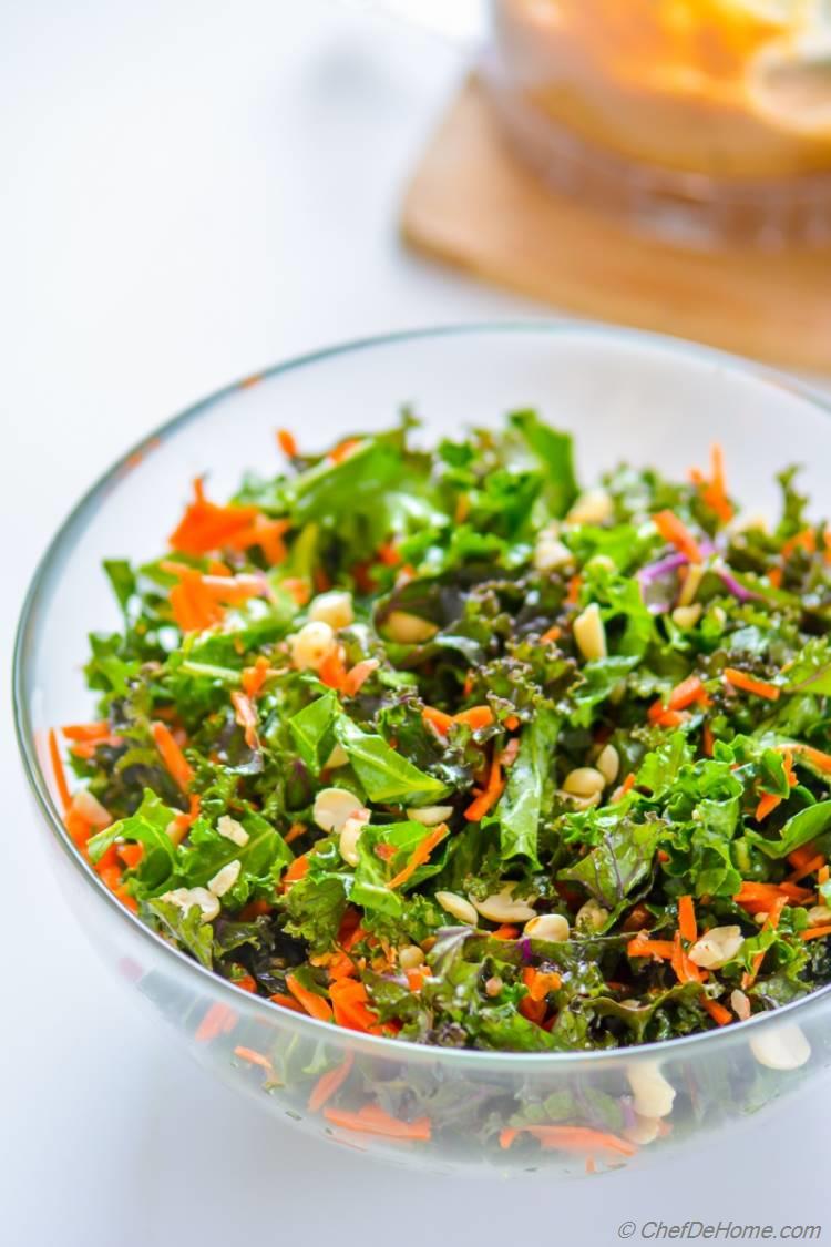 Kale and Carrots Salad Chili Lime Peanut Dressing | chefdehome.com