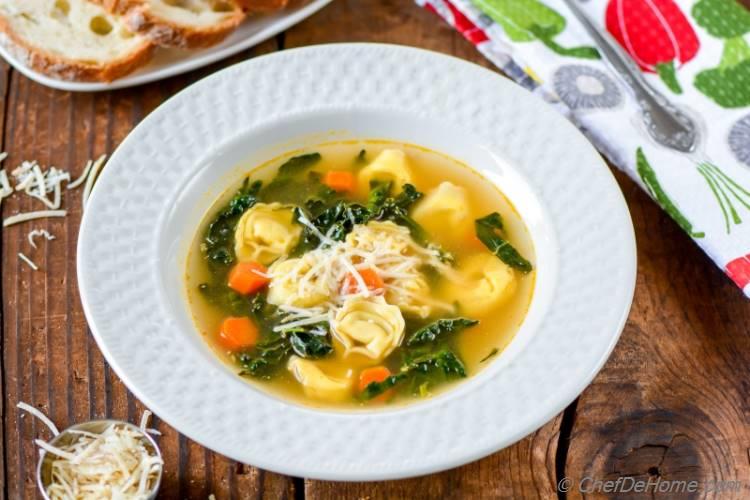 Kale and Tortellini Soup in a Clean Lite Broth | chefdehome.com