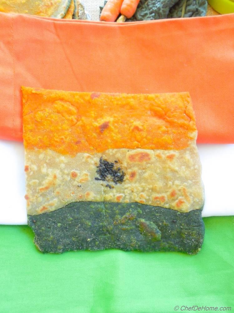 TriColor Indian Independence Day Kale and Carrot Flat Bread