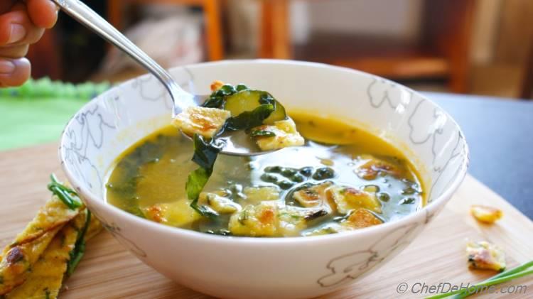 Kale and Zucchini Summer Soup with Frittatine Croutons